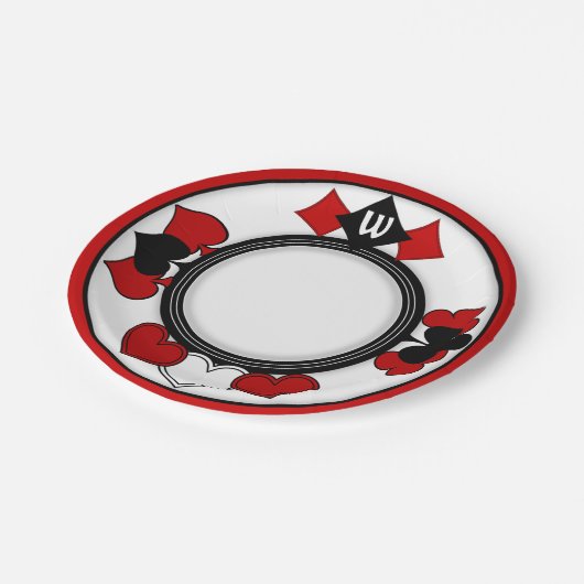 Art Deco Playing Card Anzug - Mit Monogramm Pappteller (Schrägansicht)