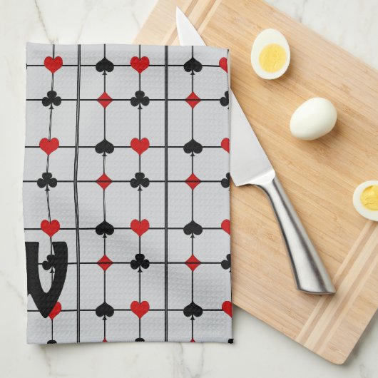 Art Deco Playing Card Anzugs v2 Mit Monogramm Geschirrtuch (Viertel Falte)