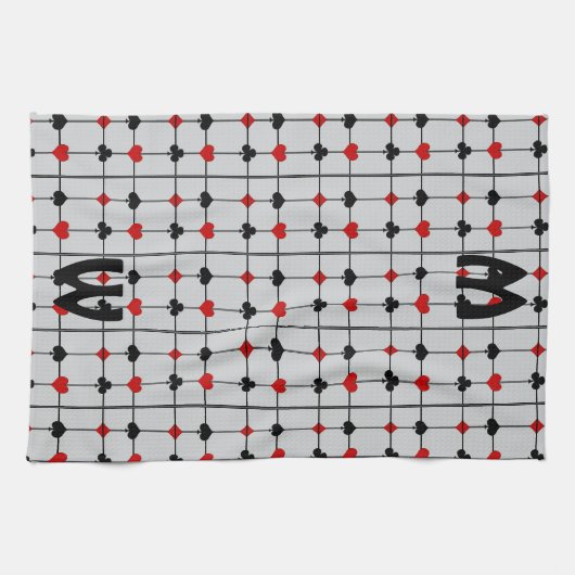 Art Deco Playing Card Anzugs v2 Mit Monogramm Geschirrtuch (Horizontal)