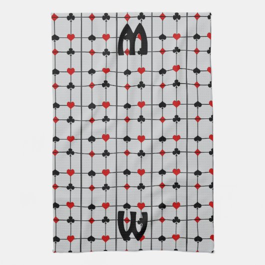 Art Deco Playing Card Anzugs v2 Mit Monogramm Geschirrtuch (Vertikal)