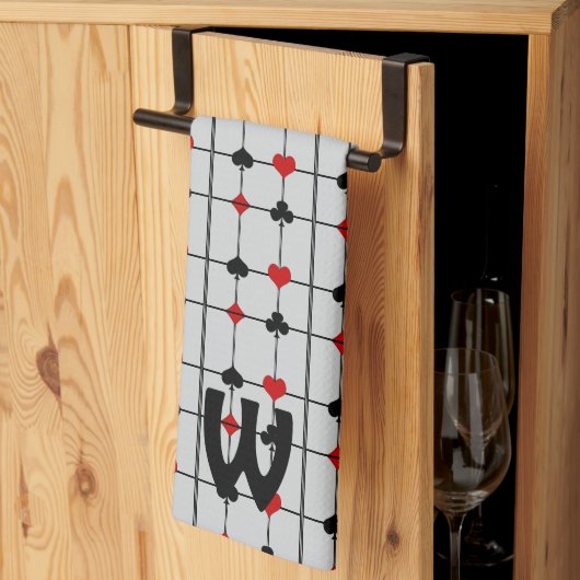 Art Deco Playing Card Anzugs v2 Mit Monogramm Geschirrtuch (Drittel gefaltet)