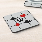 Art Deco Playing Card Anzugs v2 Mit Monogramm Getränkeuntersetzer (Linke Seite)