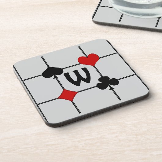 Art Deco Playing Card Anzugs v2 Mit Monogramm Getränkeuntersetzer (Linke Seite)