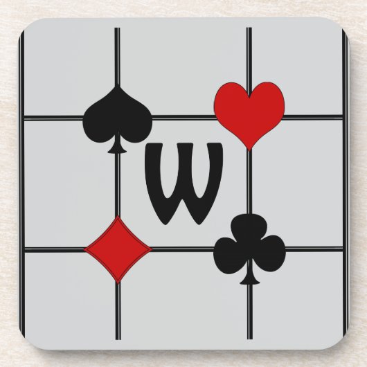 Art Deco Playing Card Anzugs v2 Mit Monogramm Getränkeuntersetzer (Vorderseite)