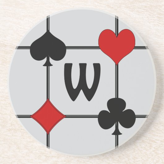 Art Deco Playing Card Anzugs v2 Mit Monogramm Getränkeuntersetzer (Vorne)