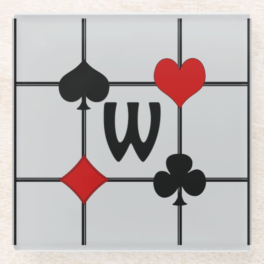 Art Deco Playing Card Anzugs v2 Mit Monogramm Glasuntersetzer (Vorderseite)