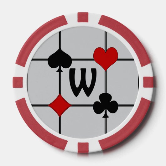 Art Deco Playing Card Anzugs v2 Mit Monogramm Pokerchips (Vorderseite)