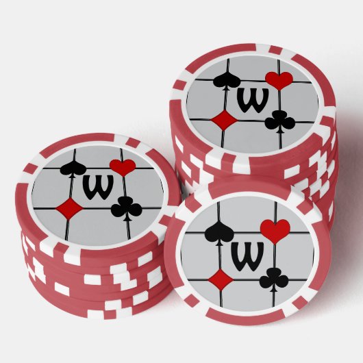 Art Deco Playing Card Anzugs v2 Mit Monogramm Pokerchips (Stapel)