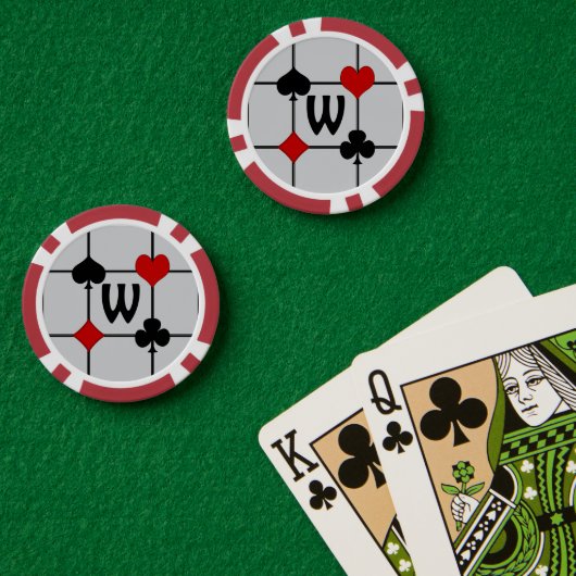 Art Deco Playing Card Anzugs v2 Mit Monogramm Pokerchips (Pokertisch (doppelt))