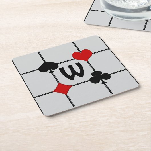 Art Deco Playing Card Anzugs v2 Mit Monogramm Rechteckiger Pappuntersetzer (angewinkelt)