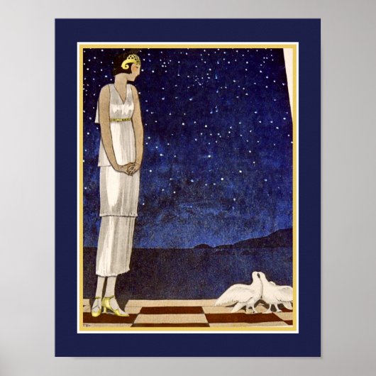 Art-Deco-Pochoir der 1920er Jahre "Two Doves" Poster (Vorne)