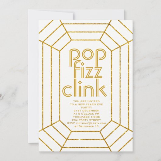 Art Déco Pop glänzend Neues Jahr Party Einladung (Vorderseite)