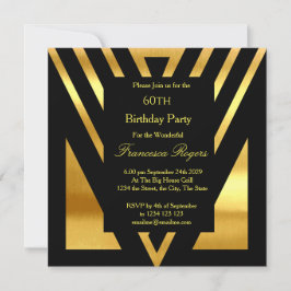 ART DECO Popular 60. Geburtstagsparty Gold Black Einladung