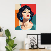 "Art-Deco-Portrait mit geometrischem Hintergrund Poster (Heimbüro)