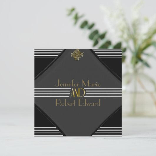 Art Deco Posh Wedding Einladung (Stehend Vorderseite)