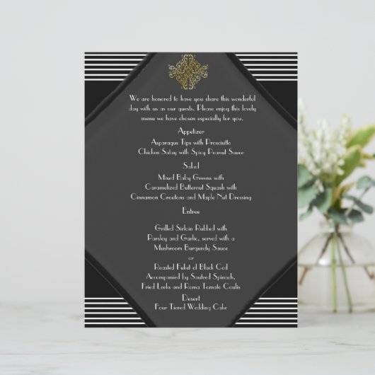 Art Deco Posh Wedding Menü (Stehend Vorderseite)