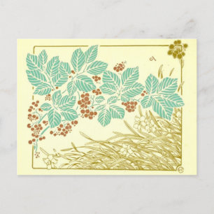 Art Deco Postcard mit Blätter, Berries und Gras Postkarte