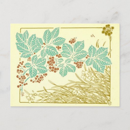Art Deco Postcard mit Blätter, Berries und Gras Postkarte (Vorderseite)