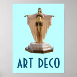 Art-Deco-Poster 16 Poster<br><div class="desc">Ein klassisches Deko Poster aus der Zeit des Stils und des Designs. Auf dem Poster befindet sich eine Statue aus Metall,  die auf einem Steinsockel montiert ist. Die Figur hat ihre Arme ausgestreckt und ihr Gewand ist drapiert und fließt von ihren Armen.</div>