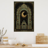 Art Deco Poster des Himmlischen Tempels | Goldene (Küche)