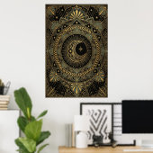 Art Deco Poster des Himmlischen Tempels | Goldene (Heimbüro)