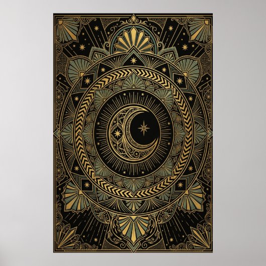 Art Deco Poster des Himmlischen Tempels | Goldene (Vorne)