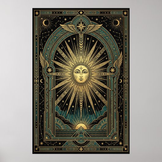 Art Deco Poster mit himmlischem Sonnengesicht | Go (Vorne)