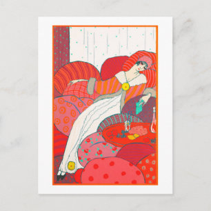 Art Deco Postkarte 4 Frauen im Bett