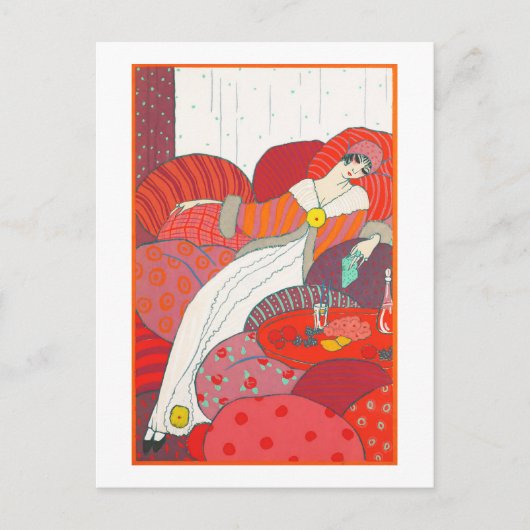 Art Deco Postkarte 4 Frauen im Bett (Vorderseite)