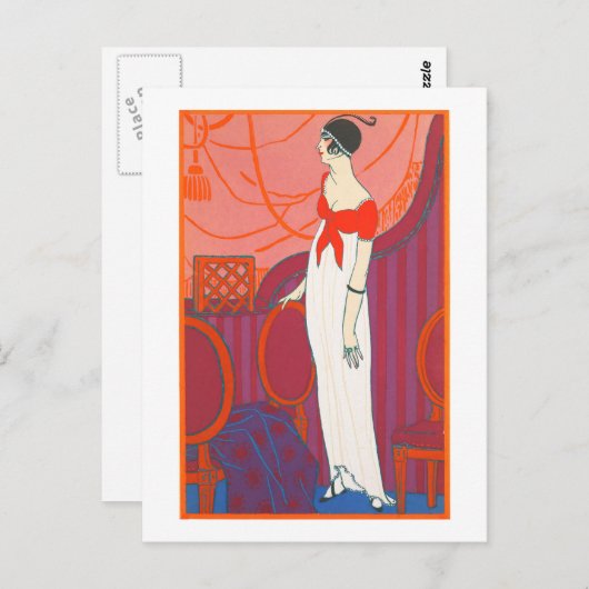 Art Deco Postkarte 7 in roter Farbe (Vorne/Hinten)