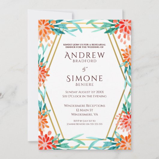 Art Deco Probe Abendessen mit Aquarell Einladung (Vorderseite)