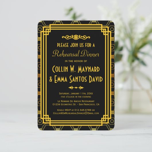 Art Déco Probe Dinner Einladung (Stehend Vorderseite)