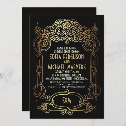 Art Déco Probe Dinner Einladung (Vorne/Hinten)