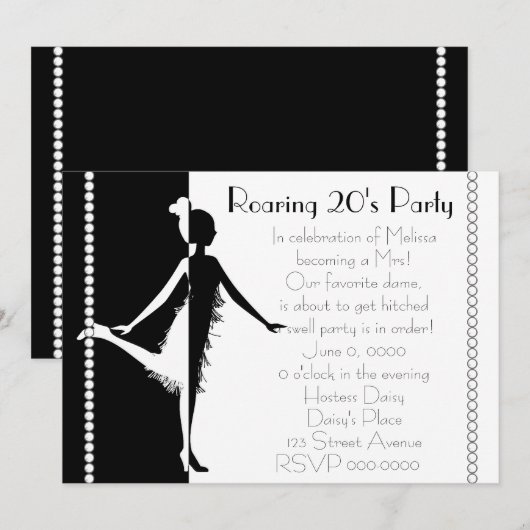 Art Déco Puppe mit Perlen Einladung (Vorne/Hinten)