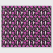 ART DECO PURPLE BLUMEN, WEISSE PARROTEN AUF SCHWAR GESCHENKPAPIER (Flach)