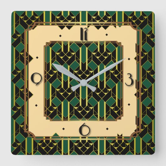 Art Deco Quadratische Wanduhr (Vorderseite)