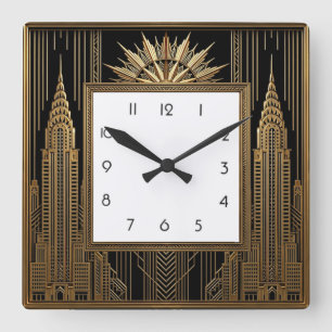 Art Deco Quadratische Wanduhr