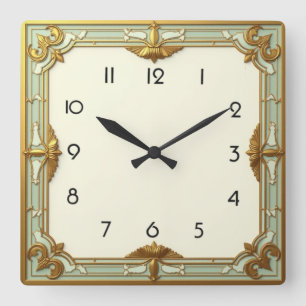 Art Deco Quadratische Wanduhr