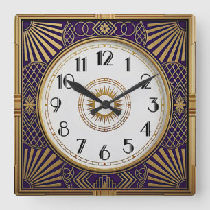 Art Deco Quadratische Wanduhr