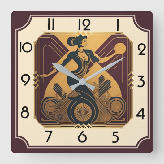 Art Deco Quadratische Wanduhr (Vorderseite)