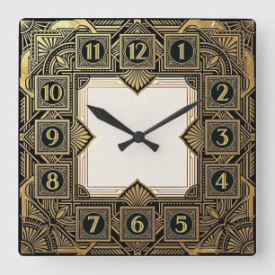 Art Deco Quadratische Wanduhr