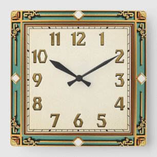 Art Deco Quadratische Wanduhr
