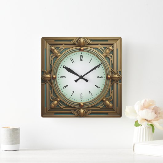 Art Deco Quadratische Wanduhr (Zuhause)