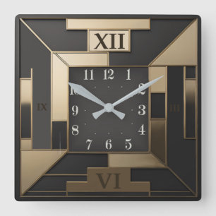Art Deco Quadratische Wanduhr
