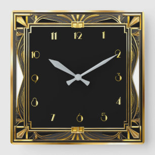 Art Deco Quadratische Wanduhr