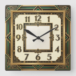 Art Deco Quadratische Wanduhr