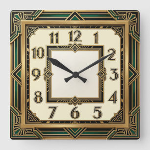 Art Deco Quadratische Wanduhr