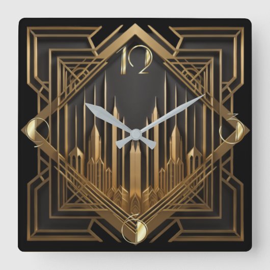 Art Deco Quadratische Wanduhr (Vorderseite)