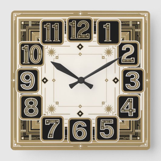Art Deco Quadratische Wanduhr (Vorderseite)