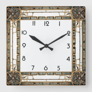 Art Deco Quadratische Wanduhr